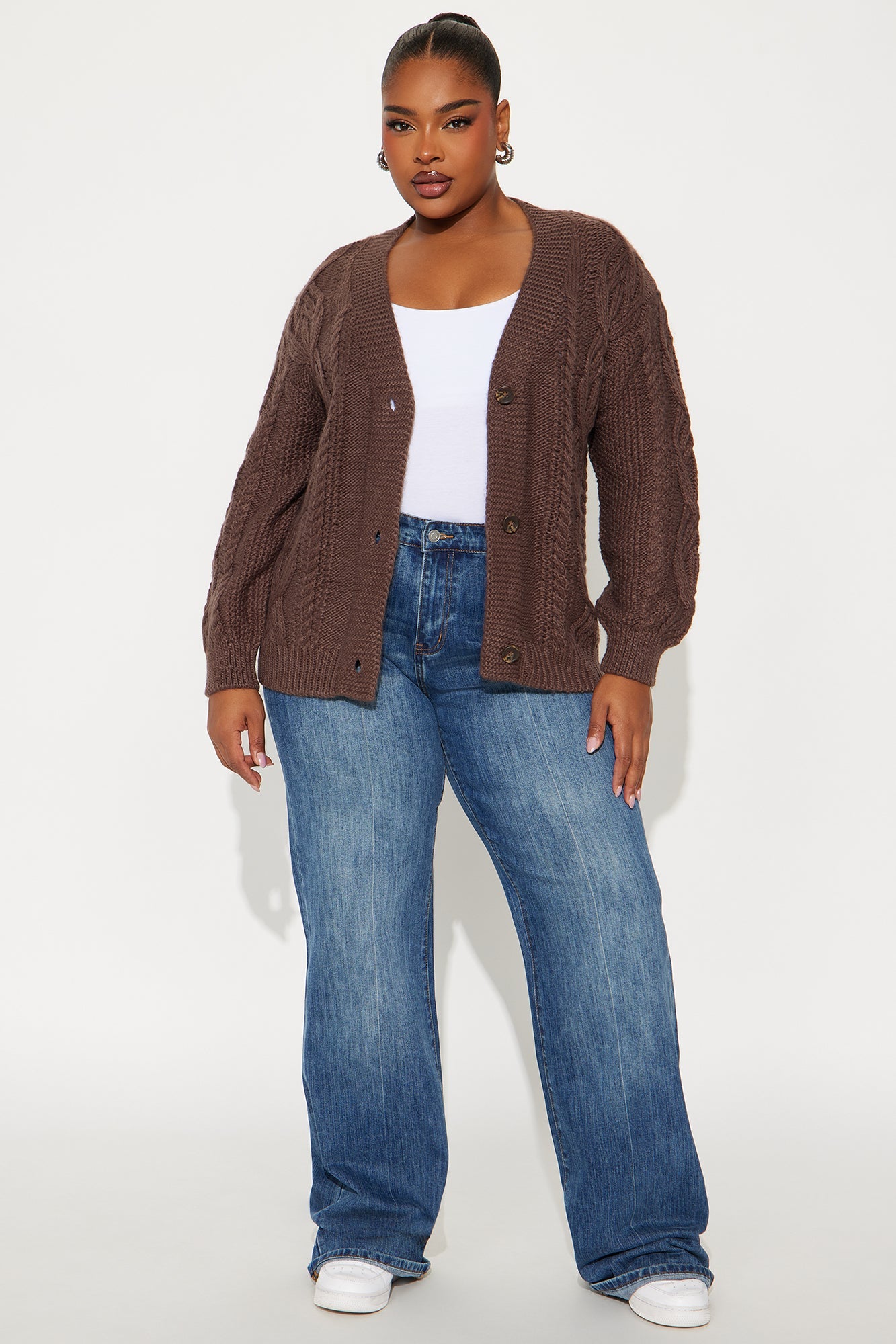 Cuddle Buddy Cable Knit Cardigan - Brown