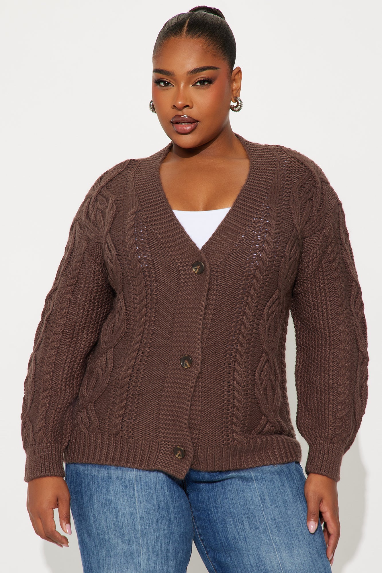 Cuddle Buddy Cable Knit Cardigan - Brown
