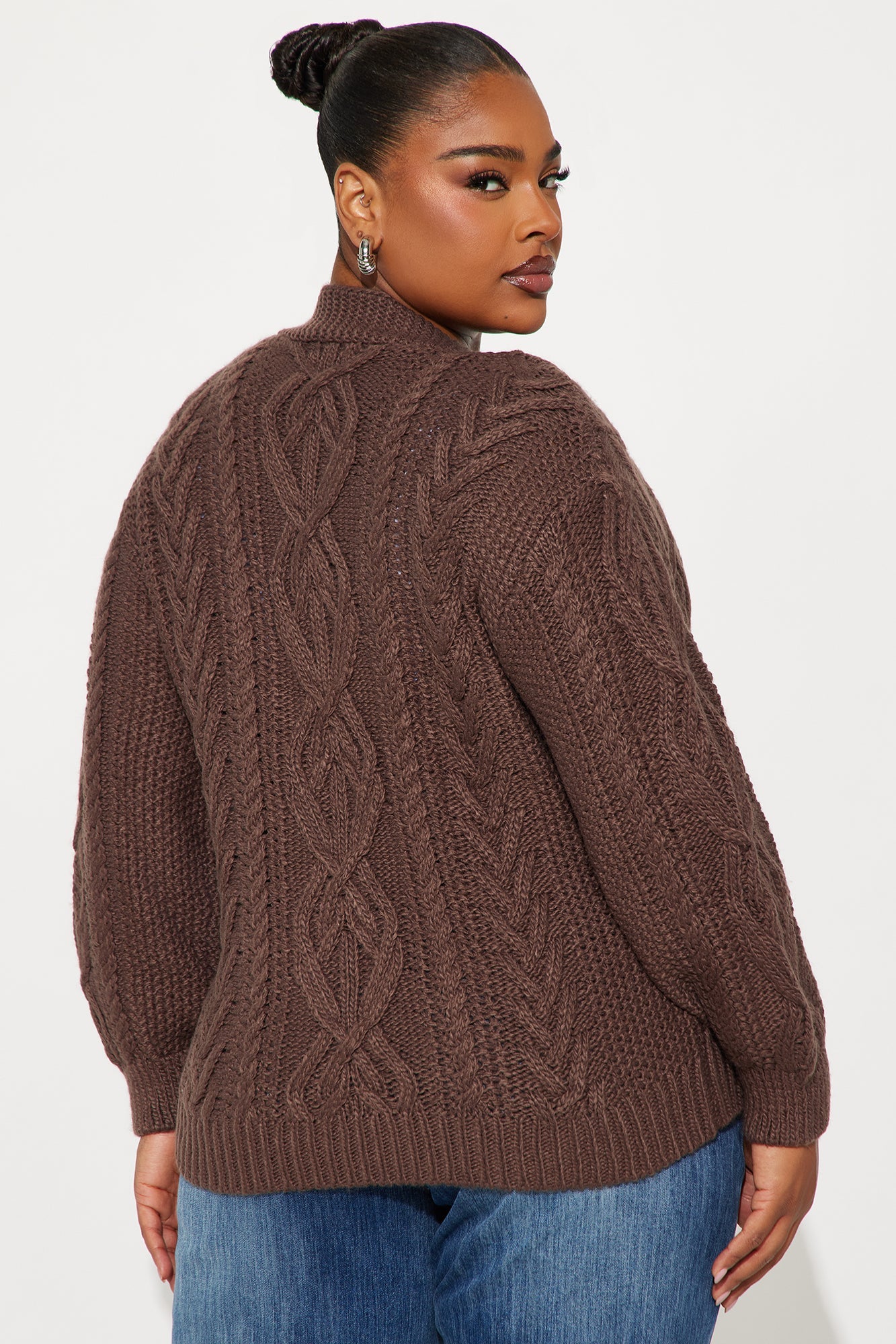Cuddle Buddy Cable Knit Cardigan - Brown