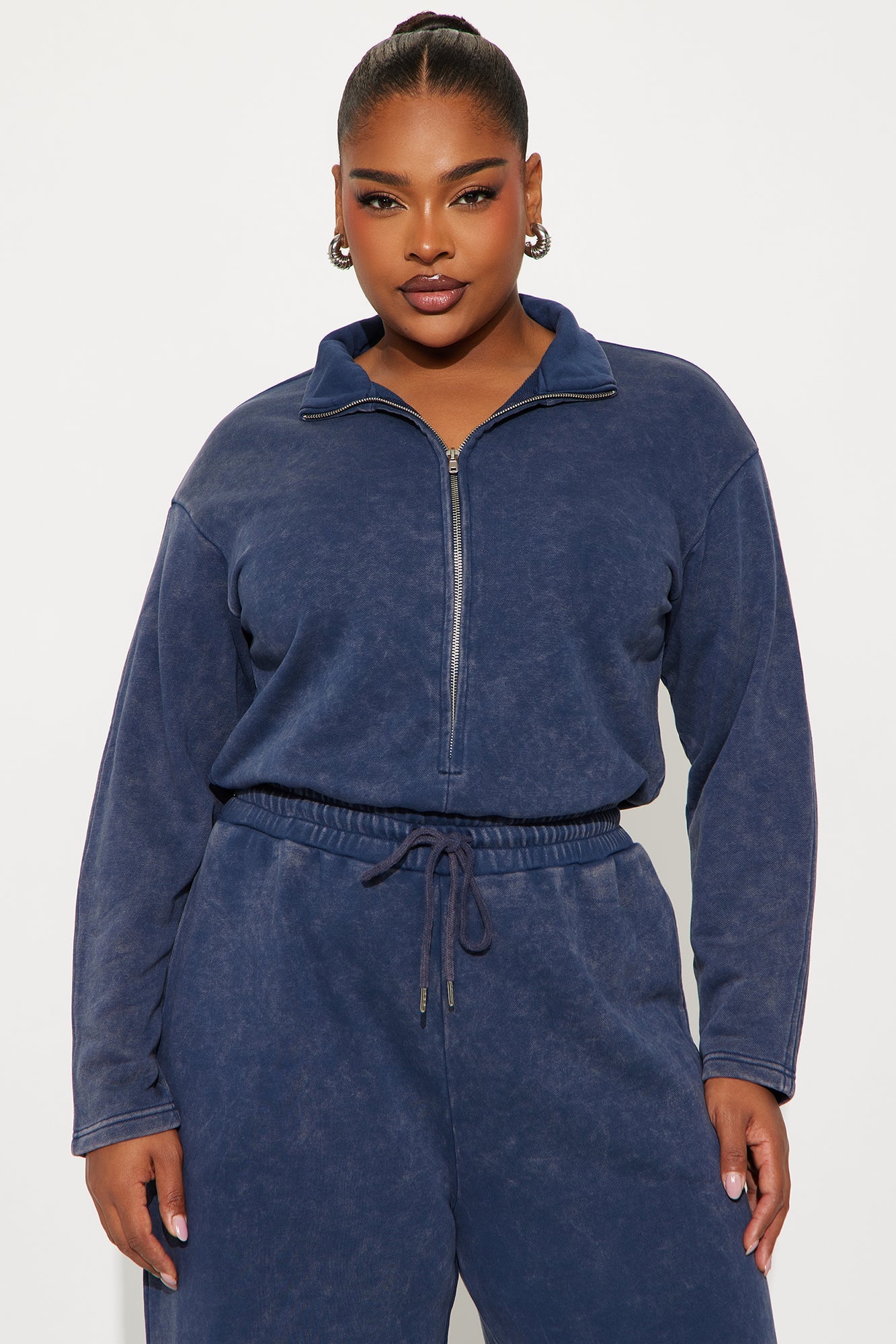 Busy Schedule Washed French Terry Jumpsuit - Navy