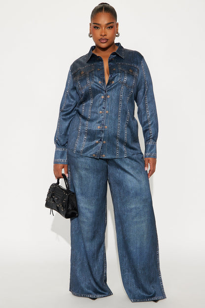 Denim Muse Satin Pant Set - Denim
