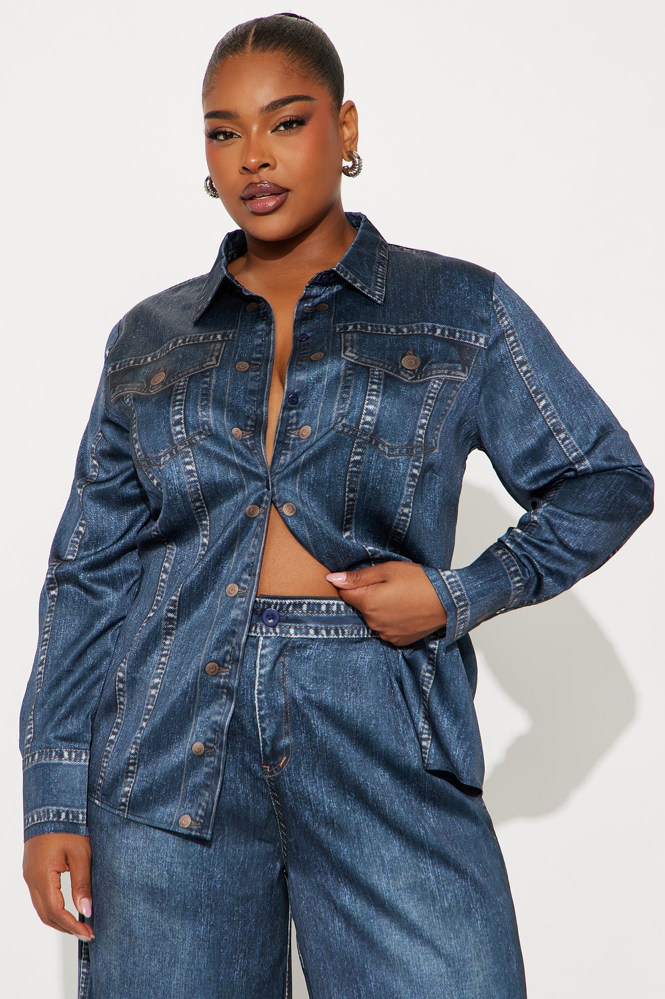 Denim Muse Satin Pant Set - Denim