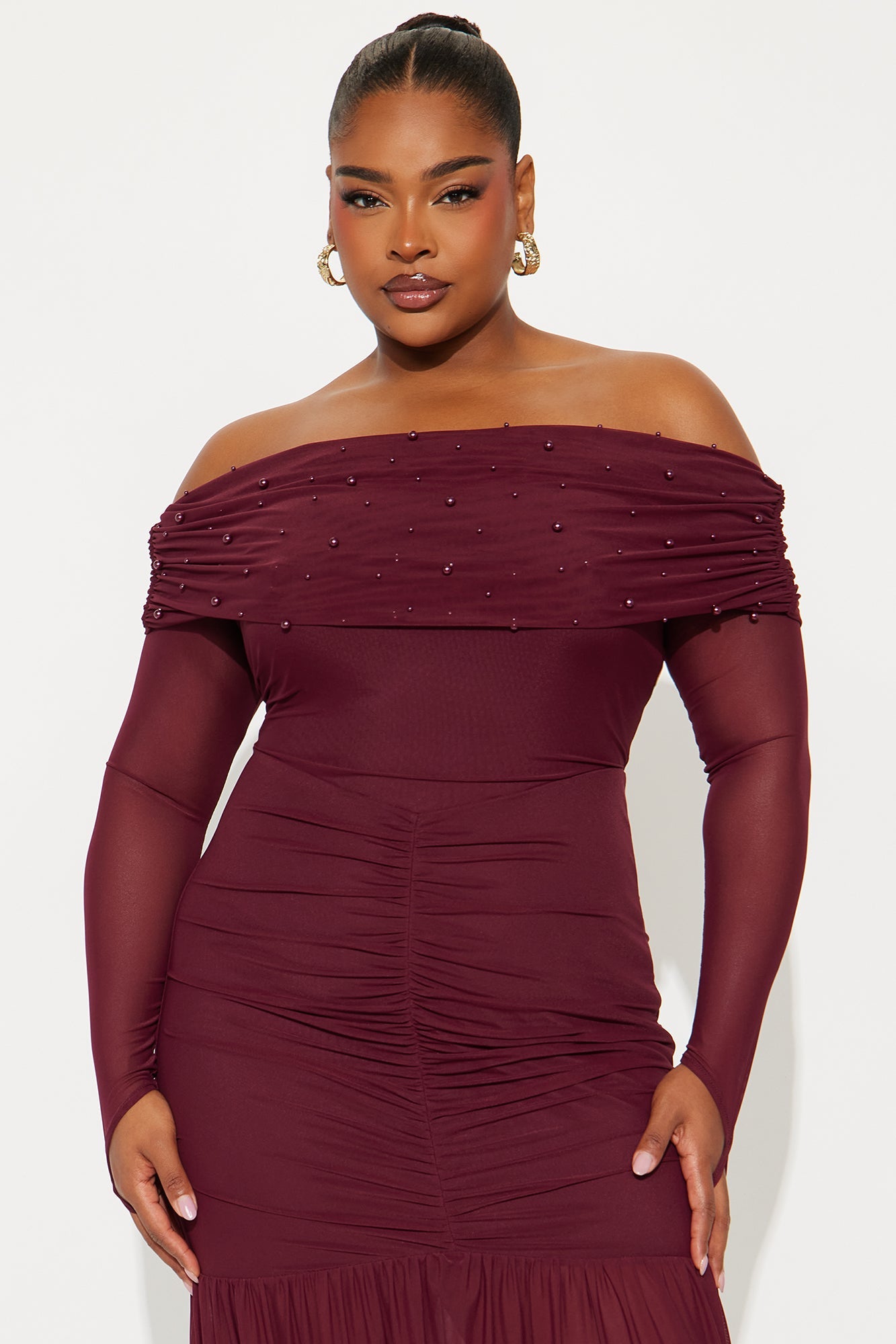 Twin Flame Mesh Maxi Gown - Plum