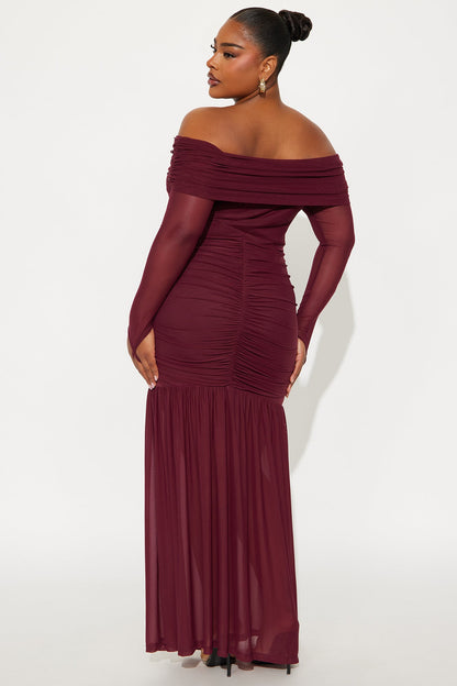 Twin Flame Mesh Maxi Gown - Plum