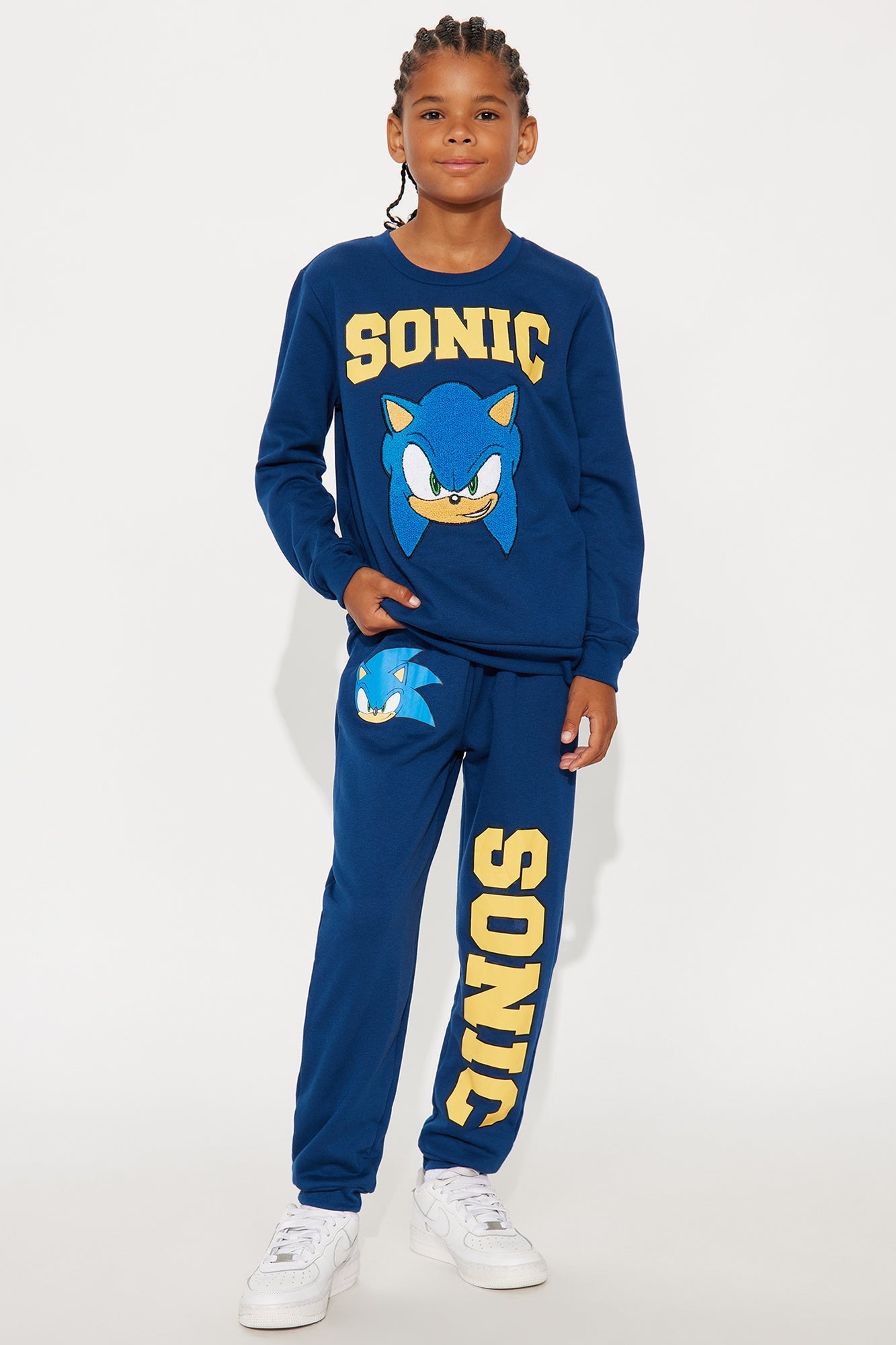 Mini Sonic The Hedgehog Crew Neck Sweatshirt And Jogger Pant Set - Navy