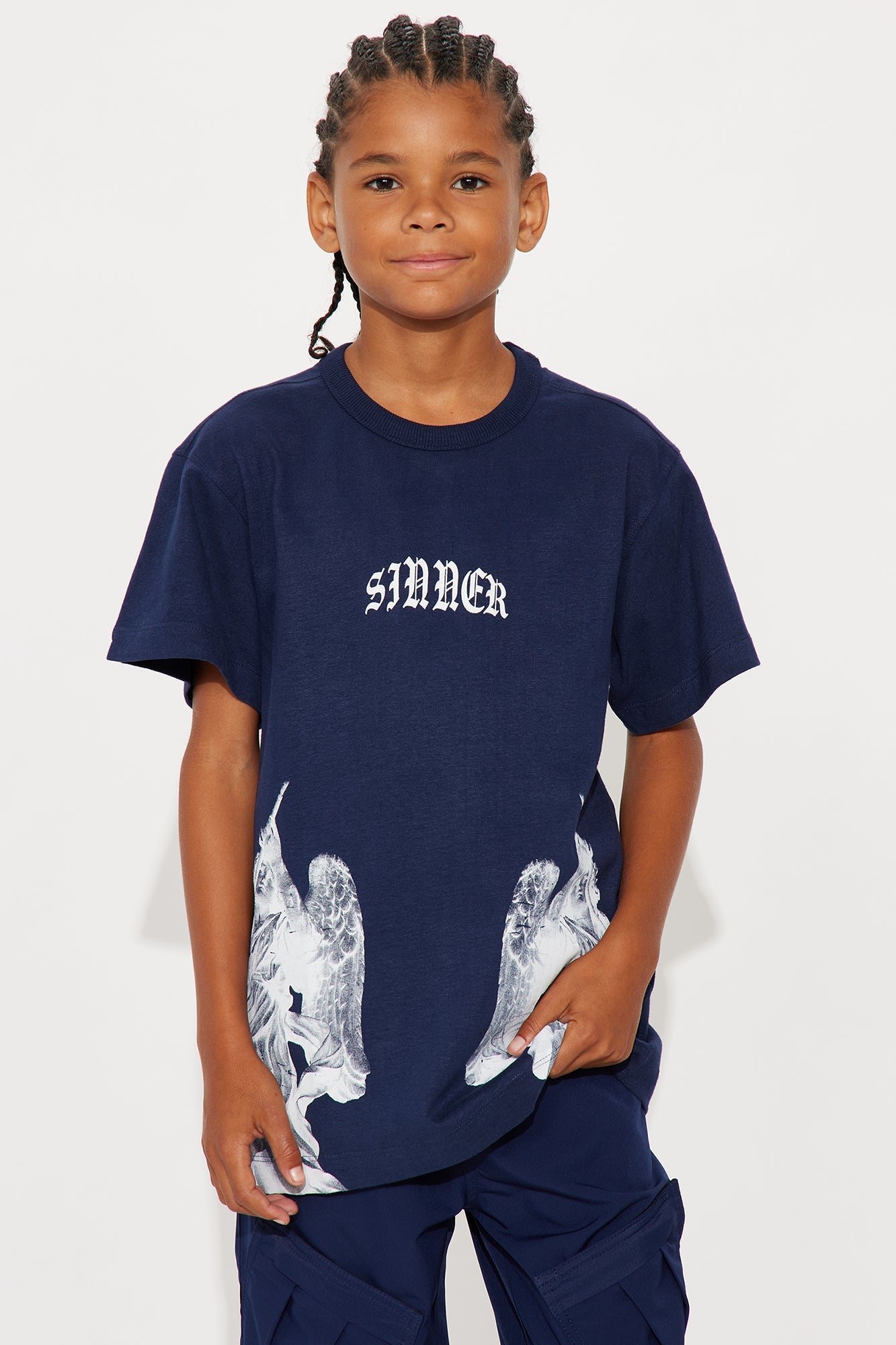 Mini Sinner Front Back Tee - Navy