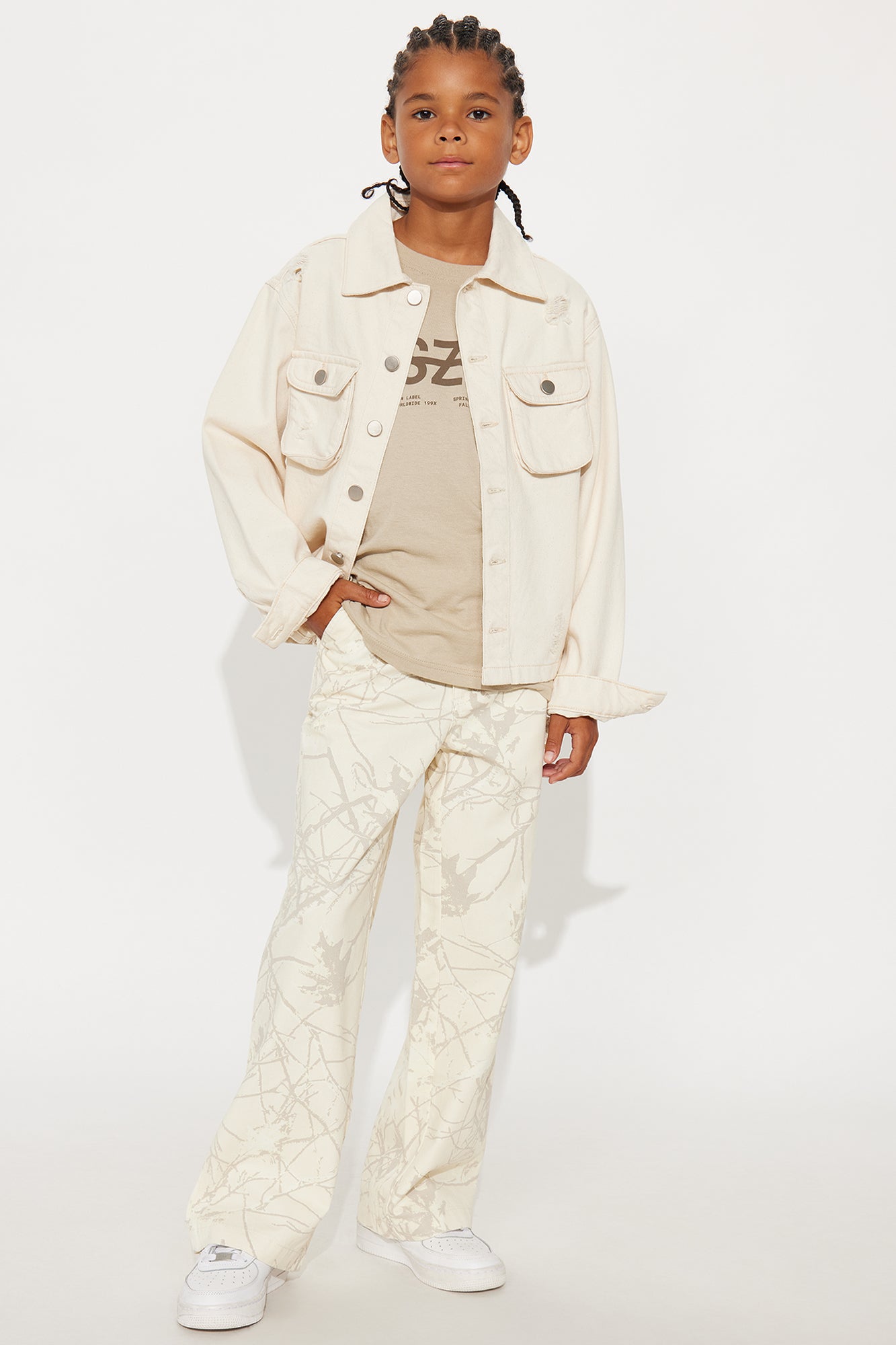Mini Straight Woodland Mirage Carpenter Pants - Cream
