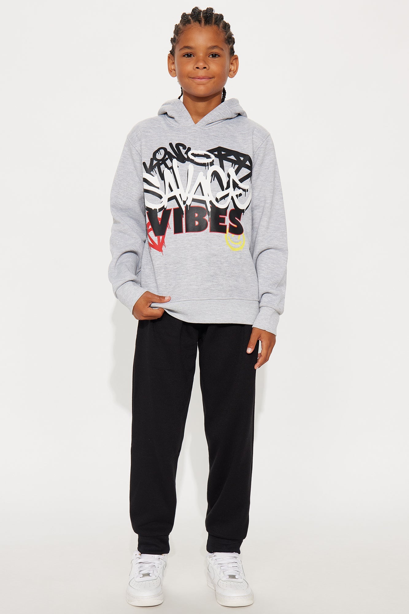Mini Savage Vibes Hoodie And Jogger Pant Set - Heather/Combo