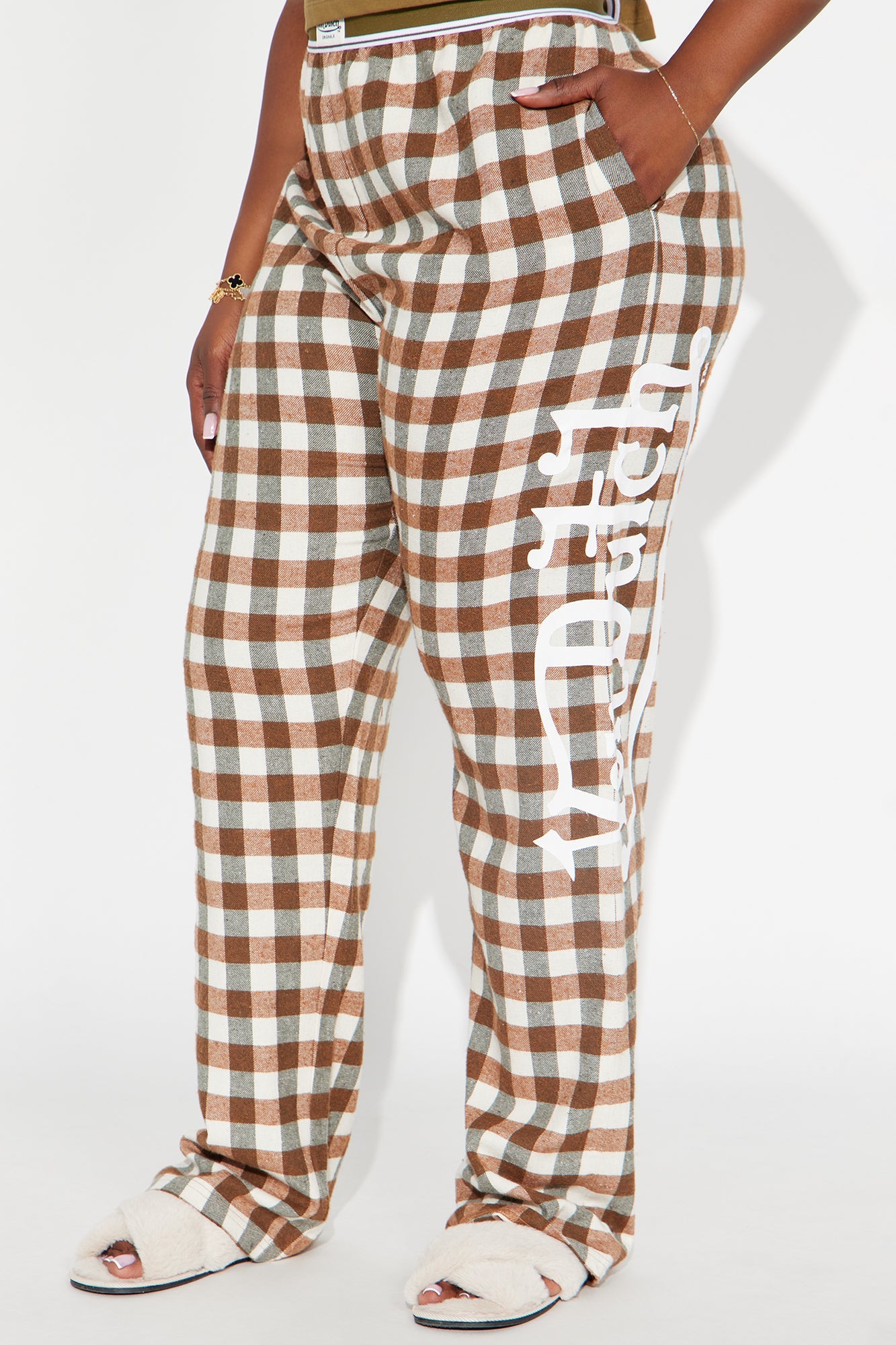 Von Dutch Cami PJ Flannel Boxer Pant Set - Olive/combo