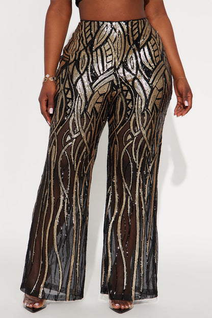 Life Of The Party Sequin Pant 32″ - Black/Gold