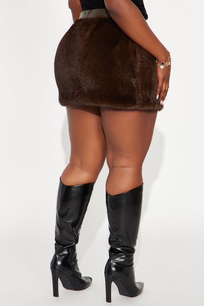 Amaria Mini Faux Fur Skirt - Dark Brown