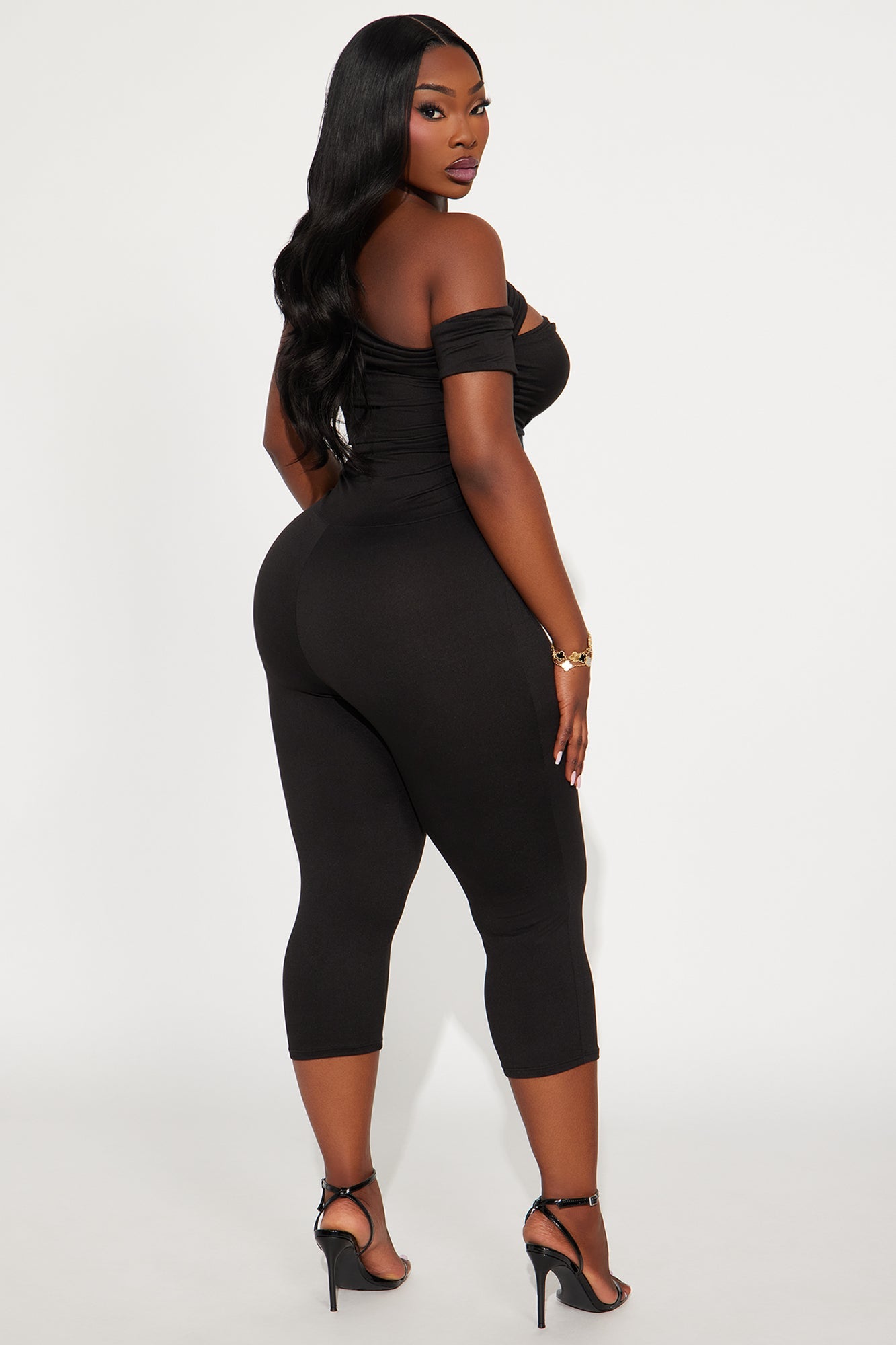 Janice Off Shoulder Capri Jumpsuit - Black