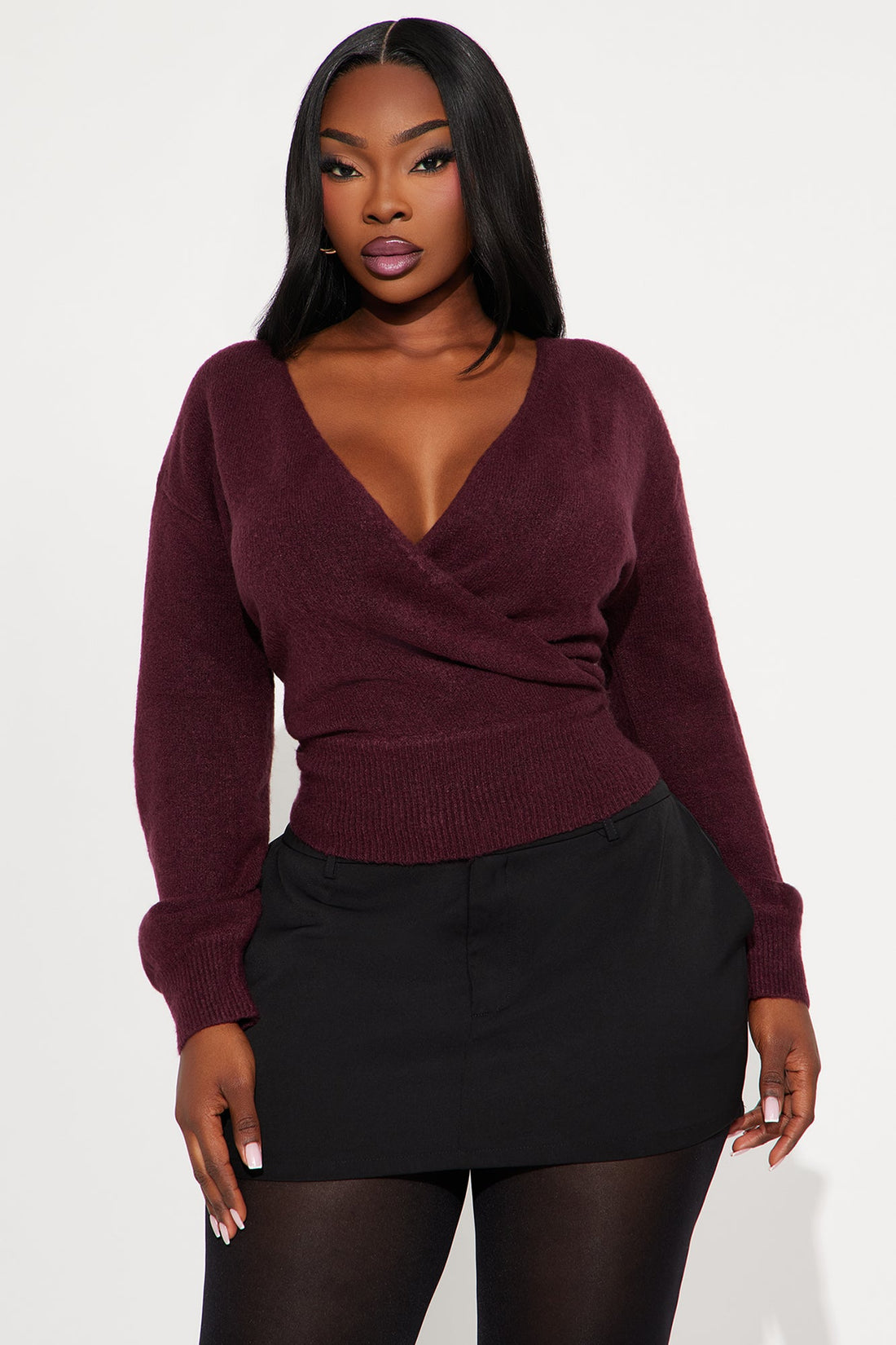 Sweet Like Candy Surplice Sweater - Wine