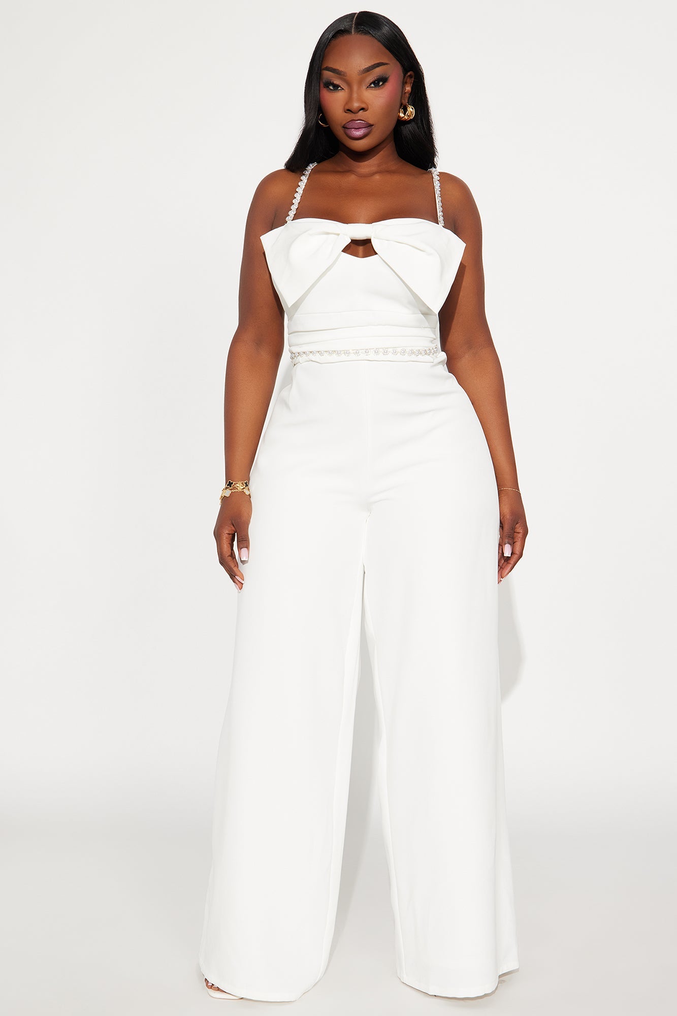 Felicia Embellished Bow Jumpsuit - White