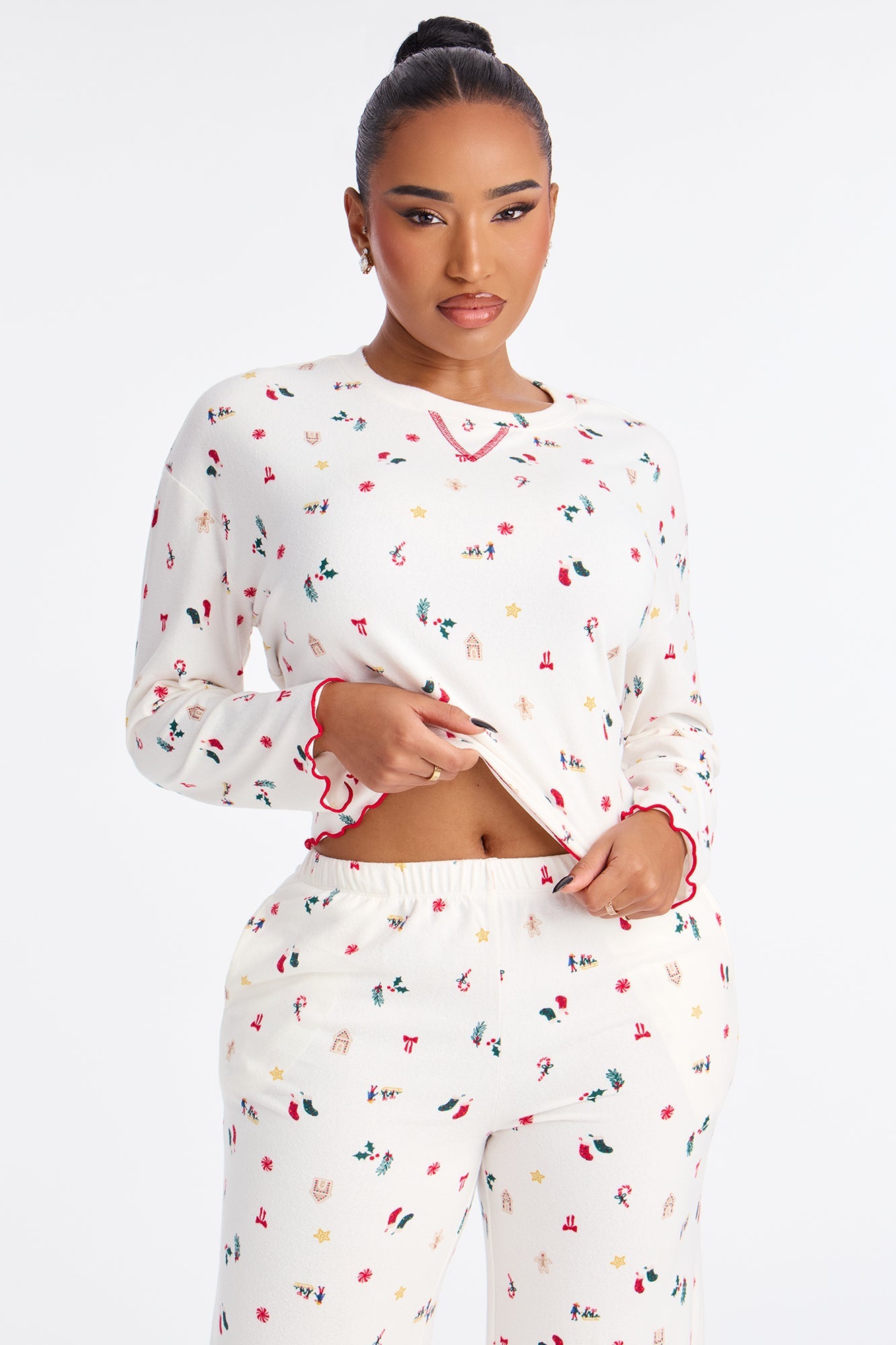 Holiday Season Long Sleeve PJ Pant Set - Ivory/combo