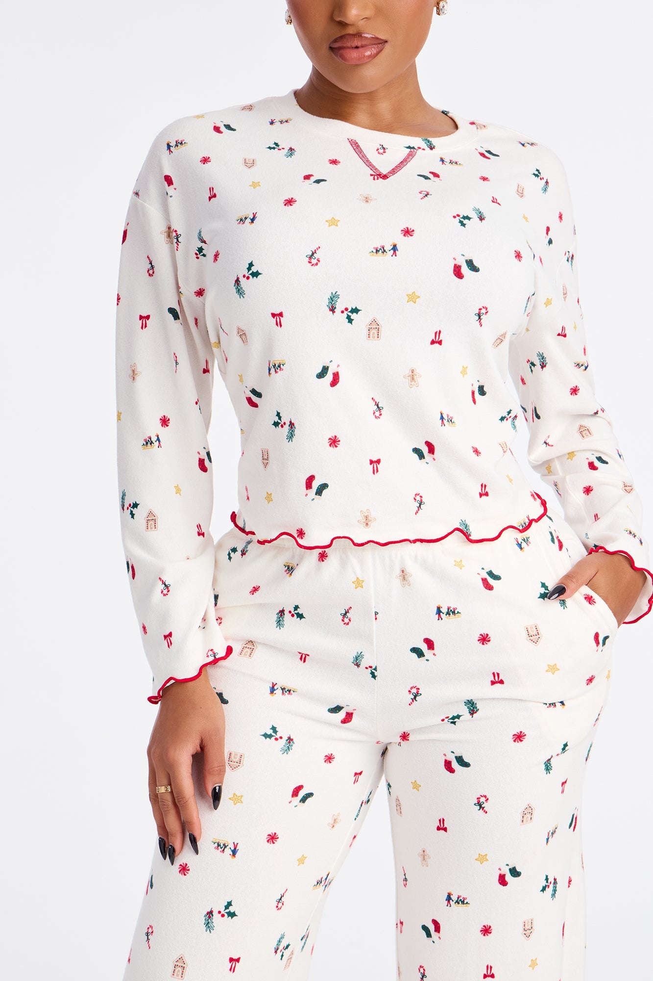 Holiday Season Long Sleeve PJ Pant Set - Ivory/combo