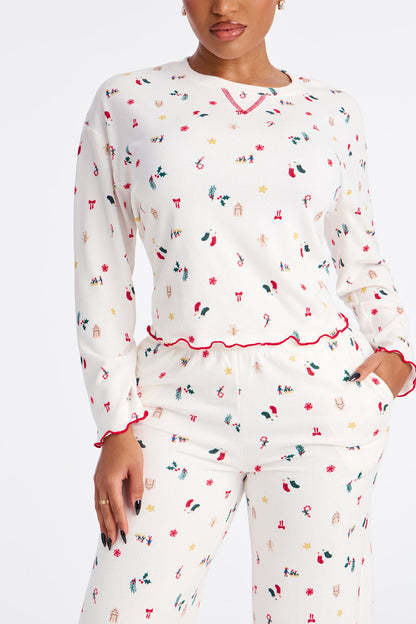Holiday Season Long Sleeve PJ Pant Set - Ivory/combo