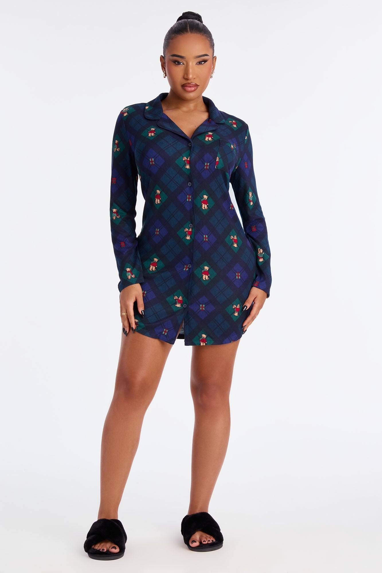 Beary Cute Matching Family Long Sleeve PJ Sleep Shirt - Navy/combo