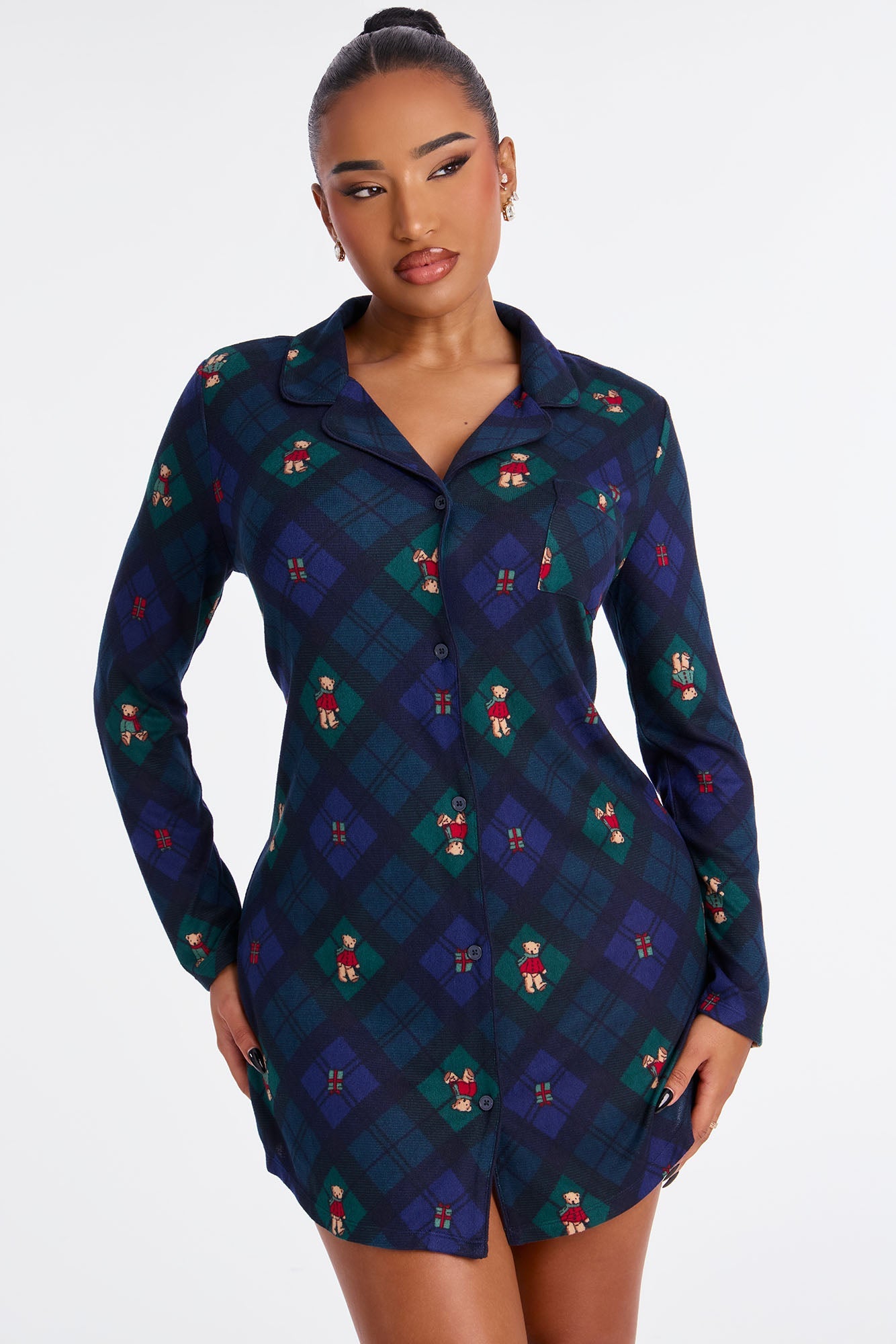 Beary Cute Matching Family Long Sleeve PJ Sleep Shirt - Navy/combo