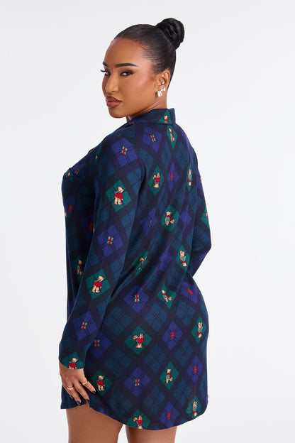 Beary Cute Matching Family Long Sleeve PJ Sleep Shirt - Navy/combo