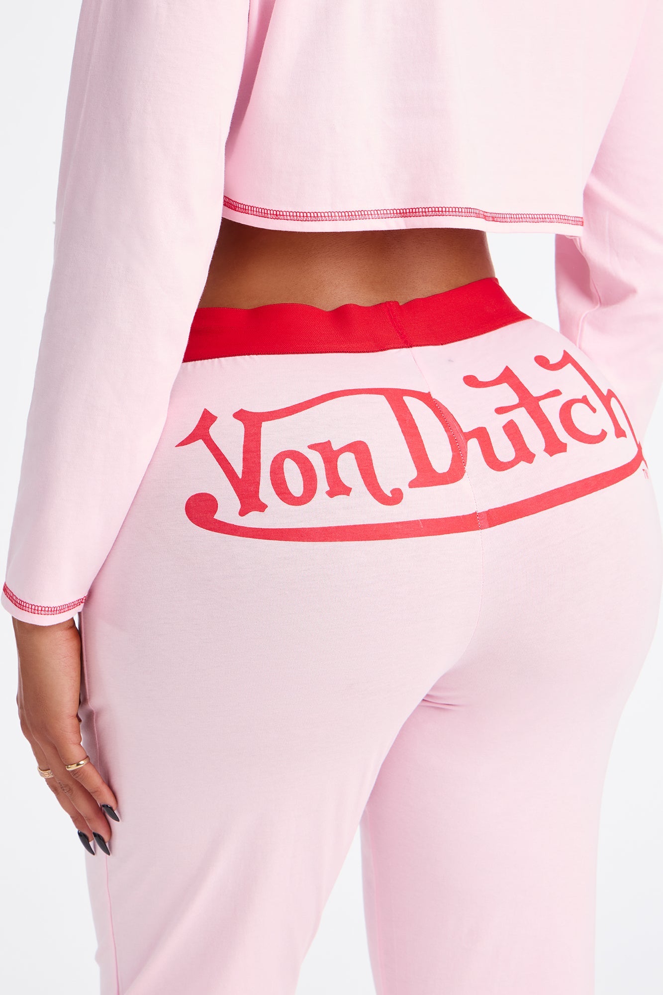 Von Dutch Long Sleeve Henley PJ Pant Set - Pink