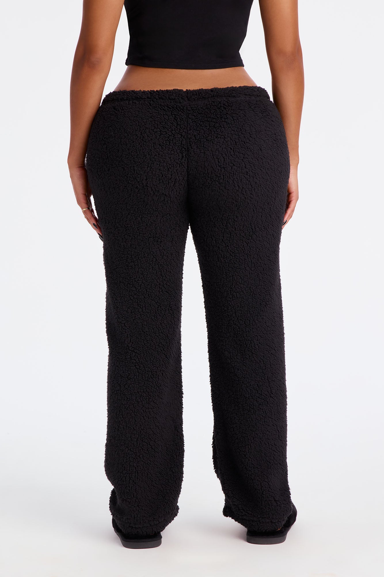 Be Kind Embroidered Sherpa PJ Pants - Black