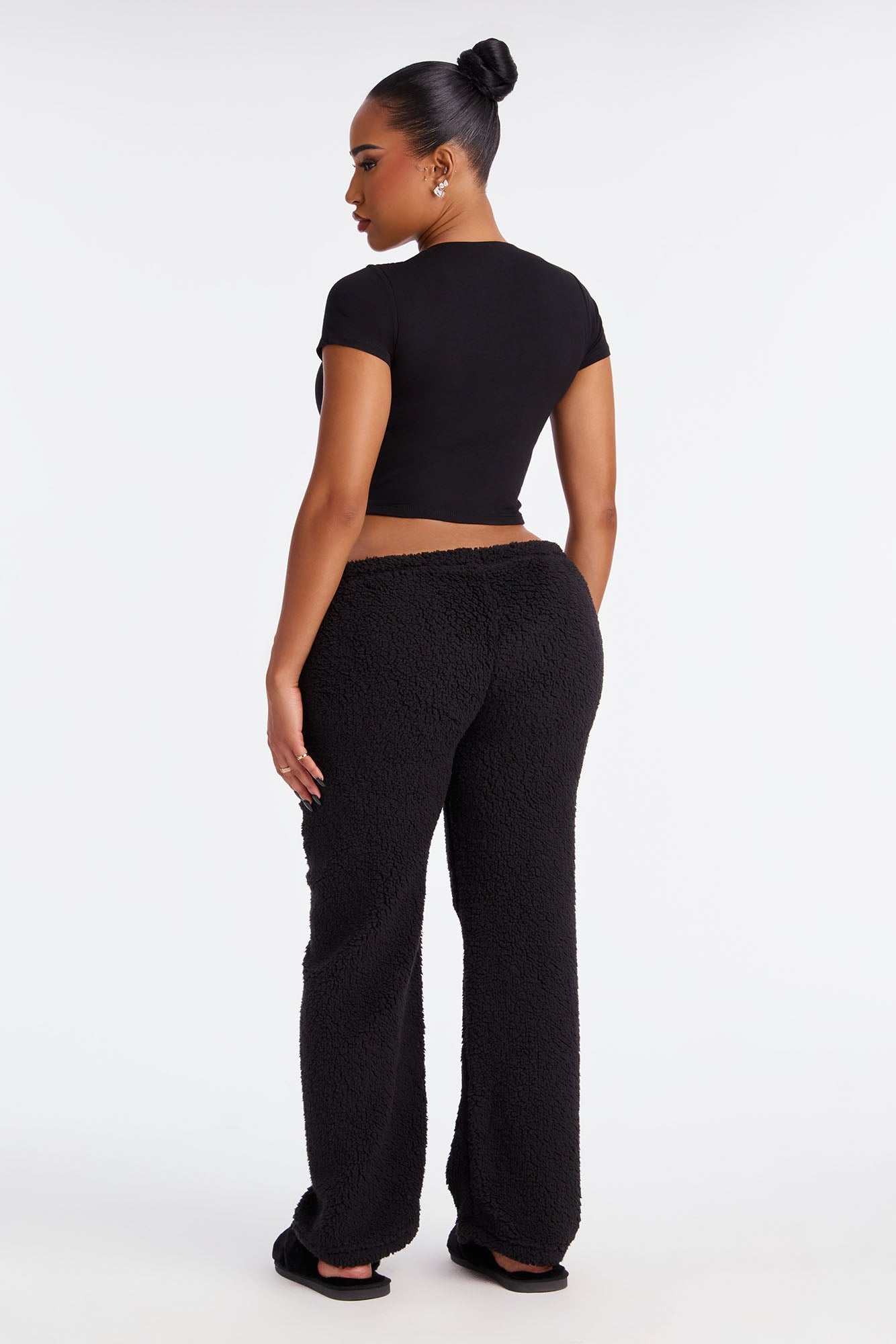 Be Kind Embroidered Sherpa PJ Pants - Black