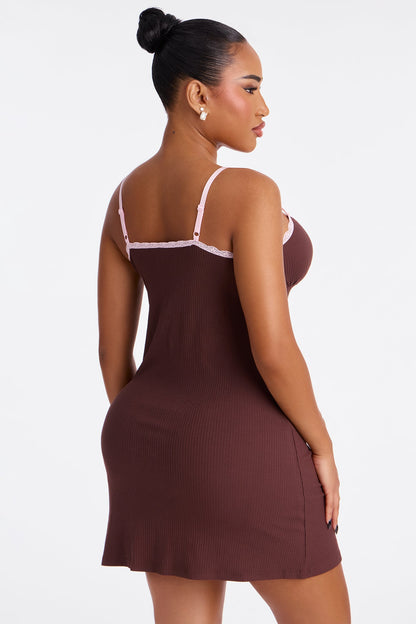 Getting Sleepy Ribbed Sleep Gown - Chocolate