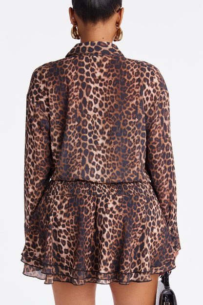 Catwalk Ruffle Chiffon Mini Dress - Leopard