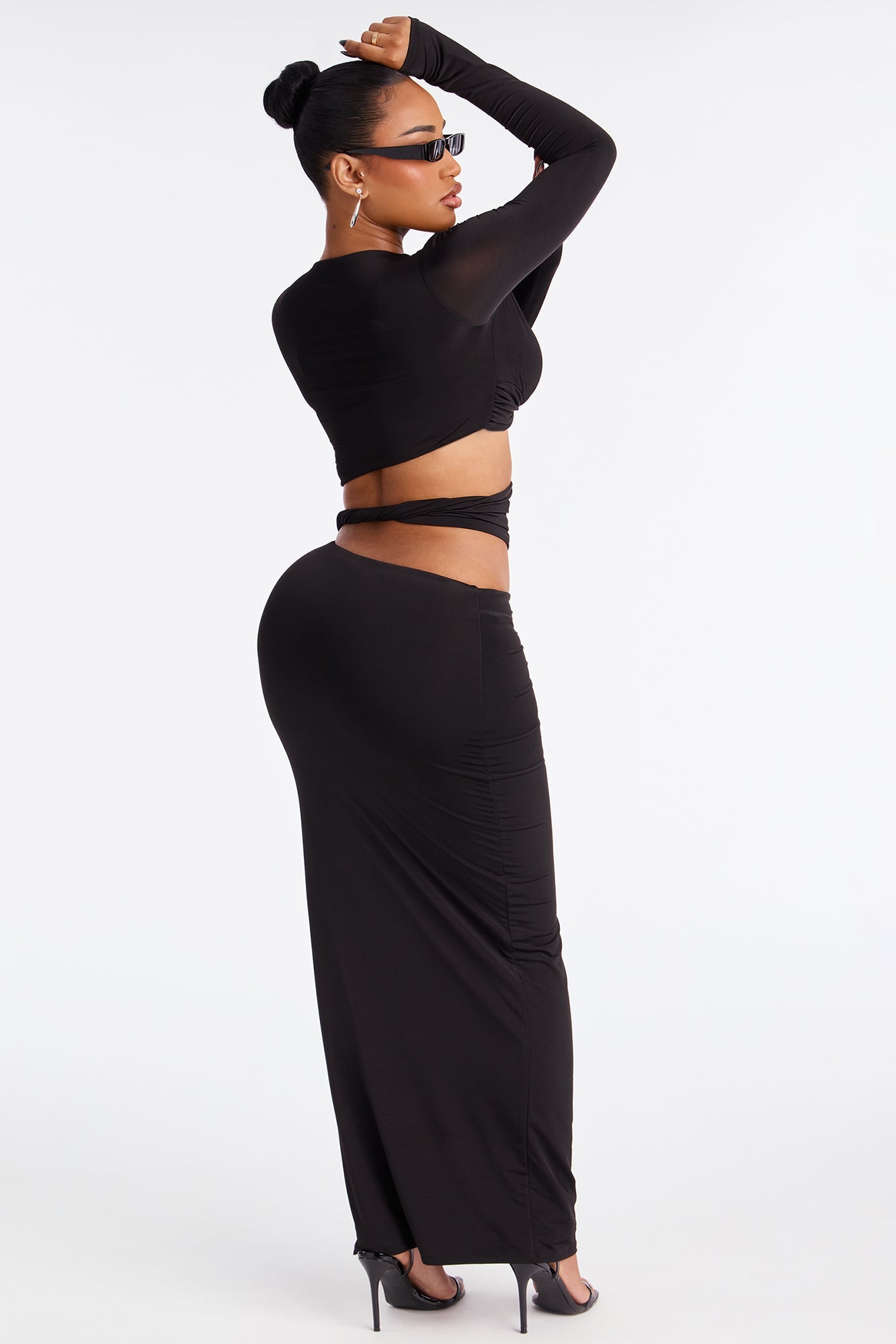 Pamela Cut Out Long Sleeve Maxi Dress - Black