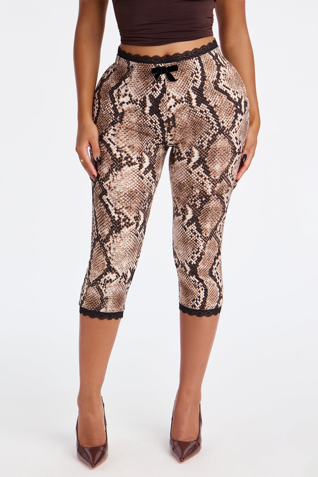 Florentina Lace Trim Capri Legging - Mocha/combo