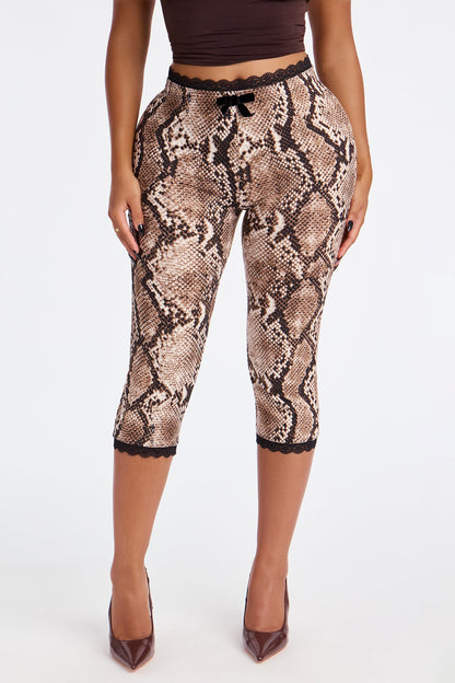 Florentina Lace Trim Capri Legging - Mocha/combo