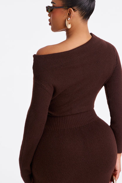 Stevie One Shoulder Sweater Midi Dress - Chocolate
