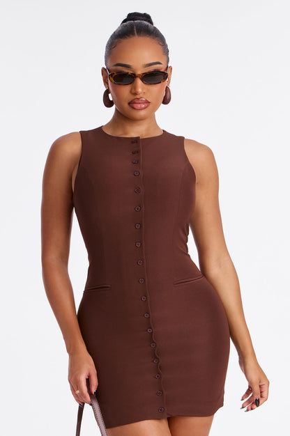 Jessalyn Button Up Mini Dress - Chocolate