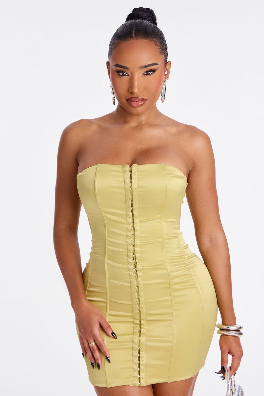 Tink Satin Mini Dress - Sage