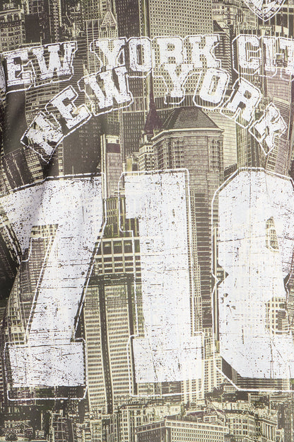 Oversized Concrete Jungle Skylines Long Sleeve Tee - Green/combo