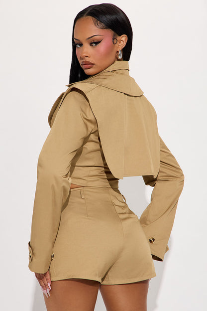 On A Ride Trench Jacket And Short Set - Khaki
