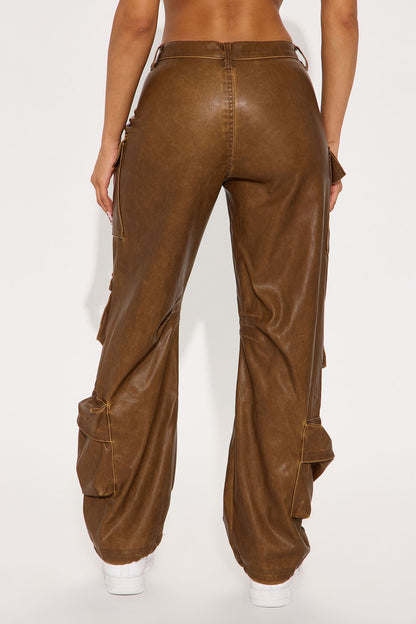 City Is Mine Washed Faux Leather Cargo Pant - Brown