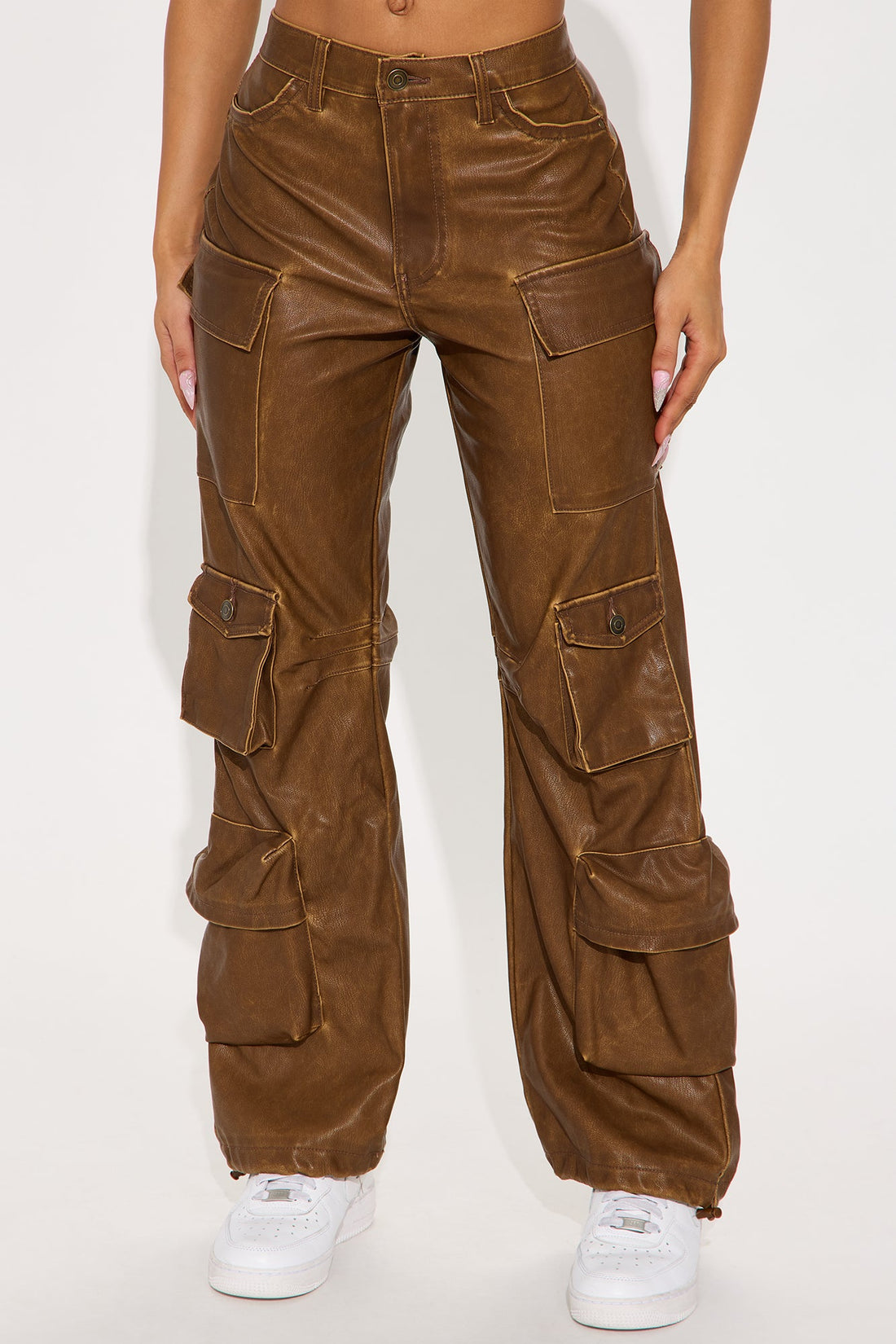 City Is Mine Washed Faux Leather Cargo Pant - Brown