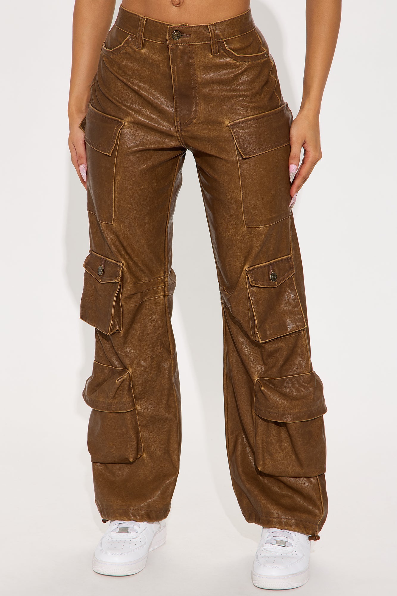 City Is Mine Washed Faux Leather Cargo Pant - Brown