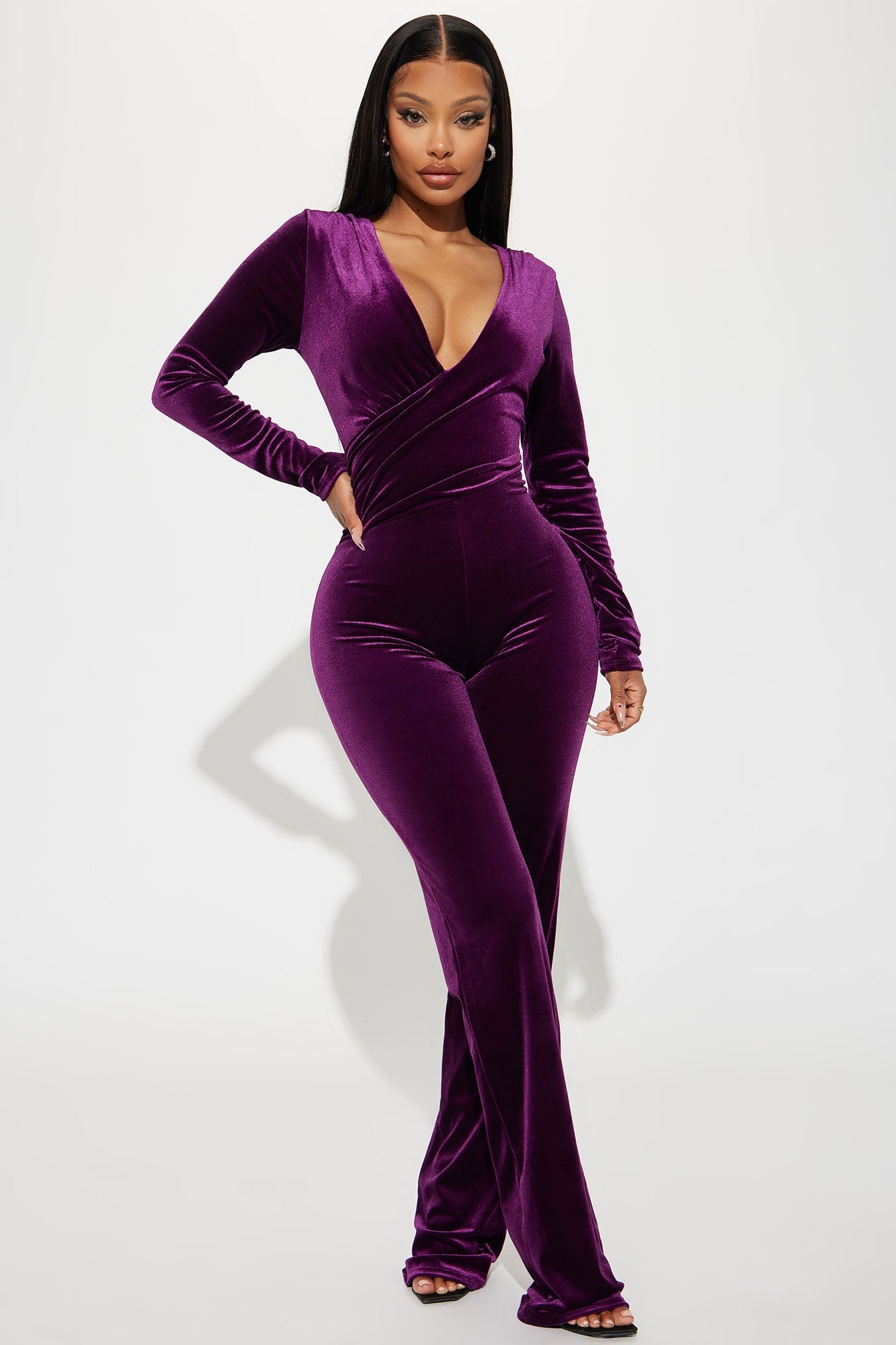 Here Is The Moment Velvet Jumpsuit - Purple