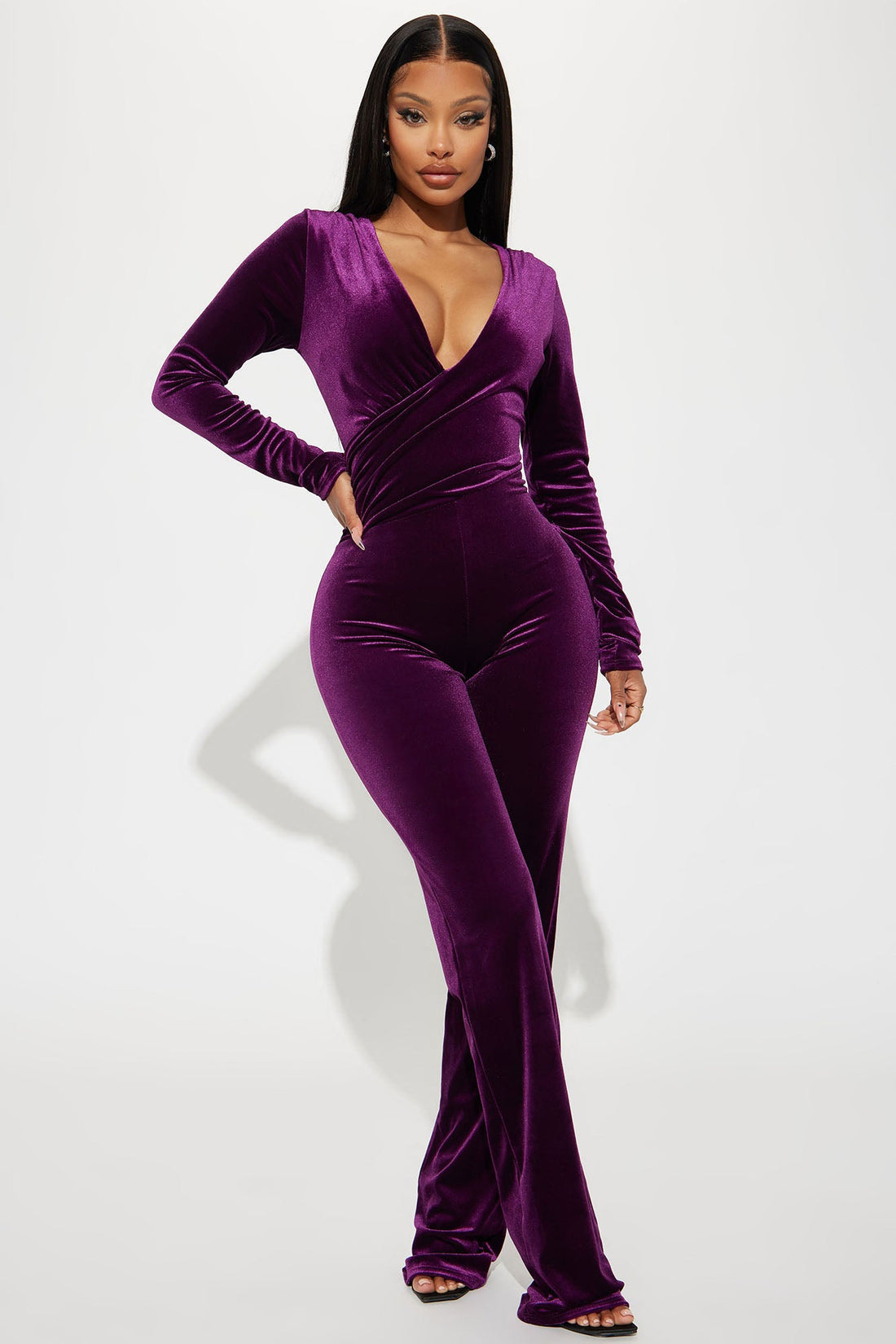 Here Is The Moment Velvet Jumpsuit - Purple