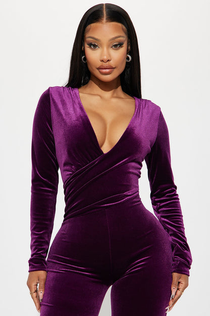 Here Is The Moment Velvet Jumpsuit - Purple