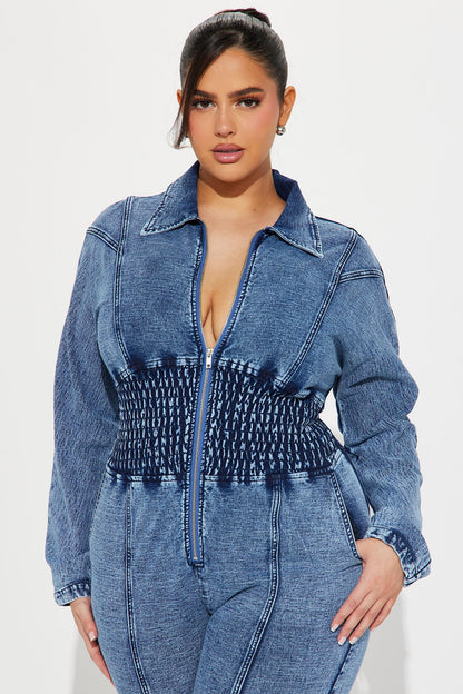 Not Too Late Denim Jumpsuit - Medium Wash