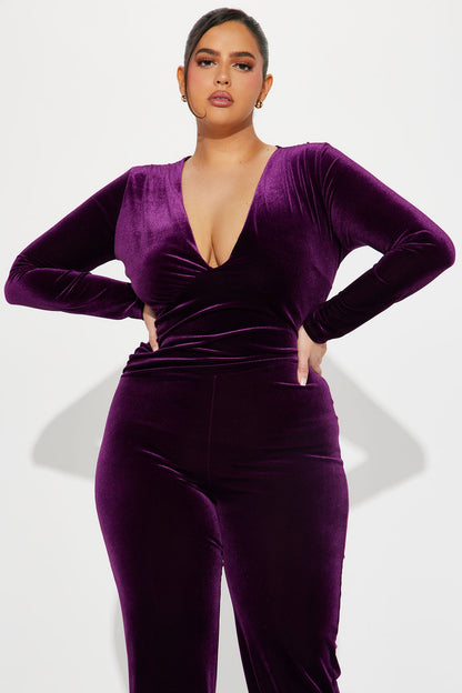 Here Is The Moment Velvet Jumpsuit - Purple
