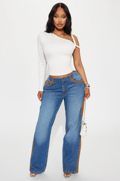 Kendra One Shoulder Long Sleeve Top - Ivory