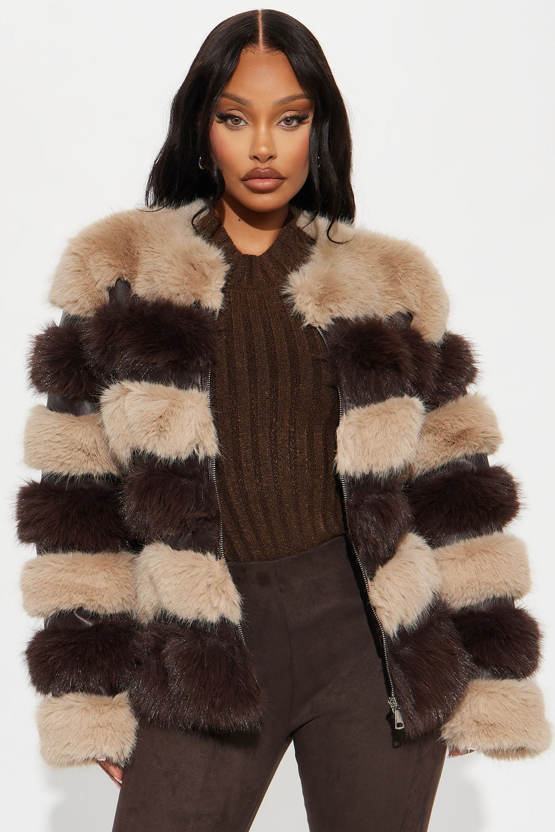 Gia Faux Fur Coat - Chocolate