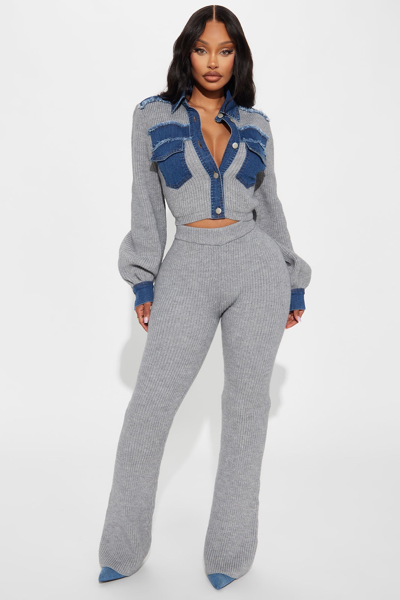 Sweet Chaos Sweater Pant Set - Grey/combo