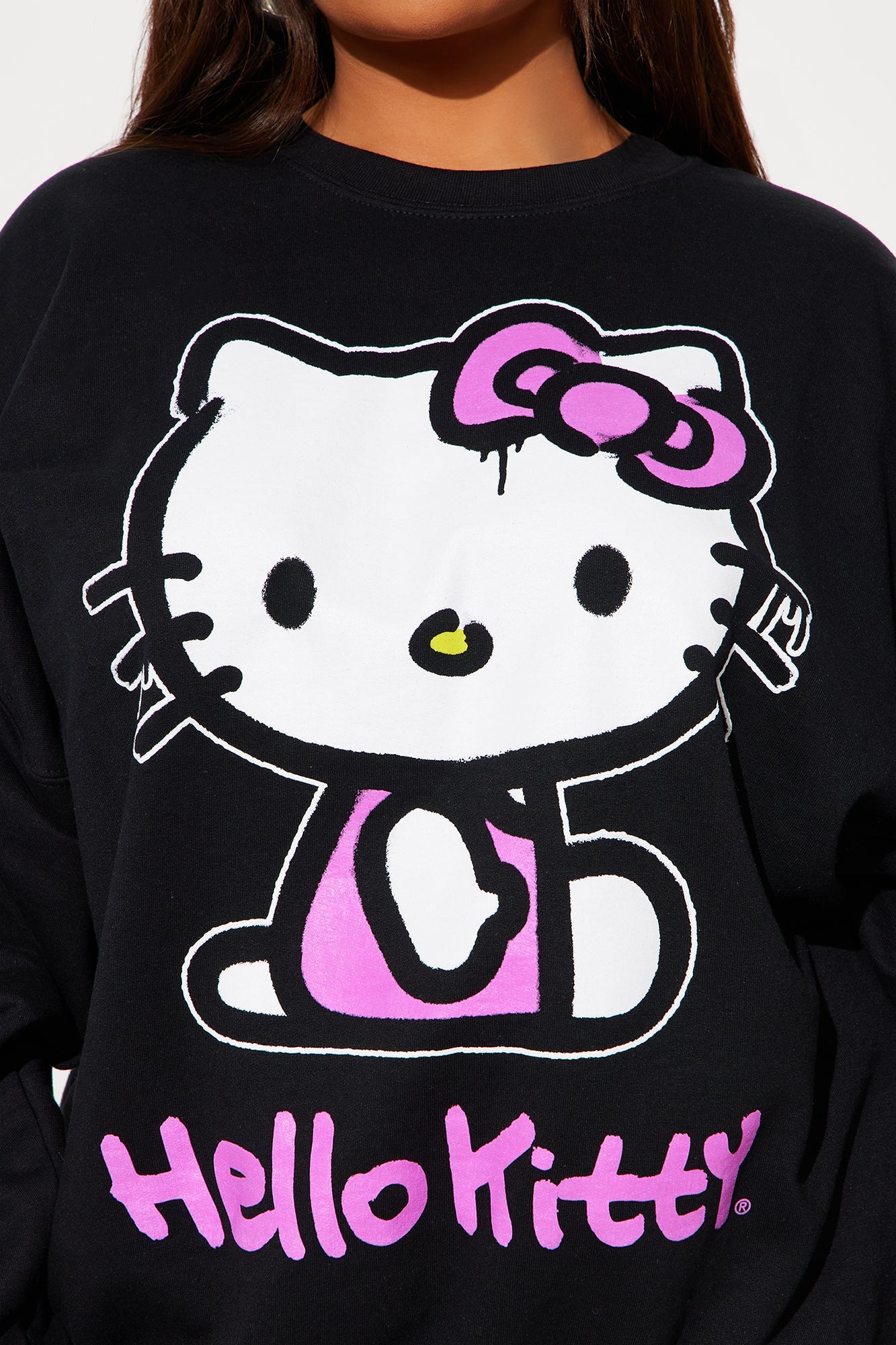 Hello Kitty Bow Crew Neck Sweatshirt - Black