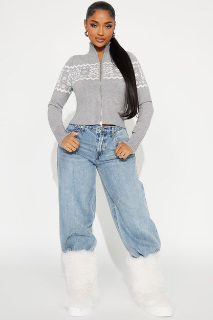 Snowie Fair Isle Front Zip Sweater - Grey/combo